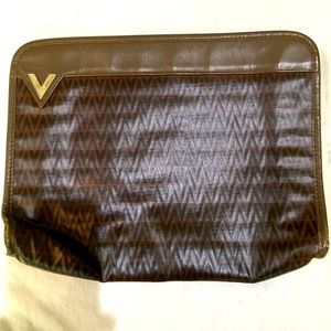 Vintage Mario Valentino medium brown canvas clutch